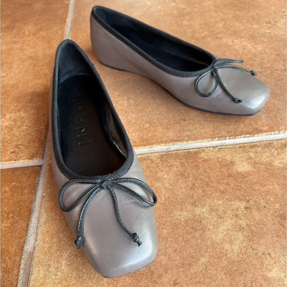 M.Gemi The Danza Taupe Leather Square Toe Mini Wedge Ballet Flat EU 36.6/US 6